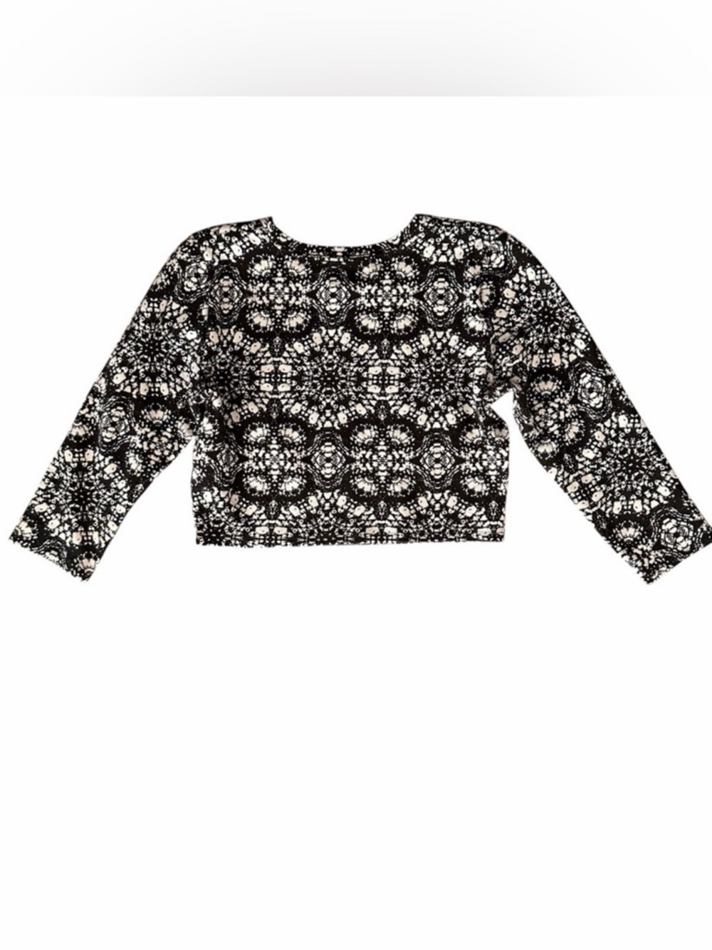 Abercrombie & Fitch Crop Top Large Grunge Geo Print Black White 3/4 Sleeve Y2K